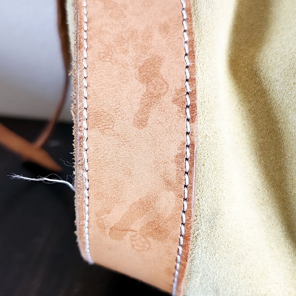 Arcadia Duffle Tote HandBag Leather & Suede Yellow/Green made in Italy - Picture 5 of 10